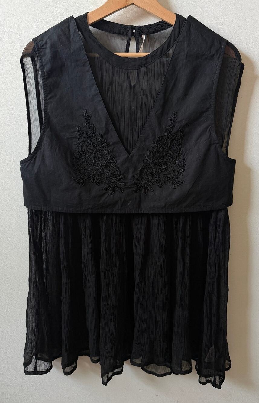 Free People black sheer top with vest women's size S